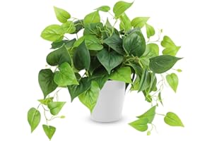 CEWOR Artificial Plants Fake Pothos with Plastic Pot Artificial Potted Plant for Home Office Bedroom Indoor Outdoor Decor 1 Pack