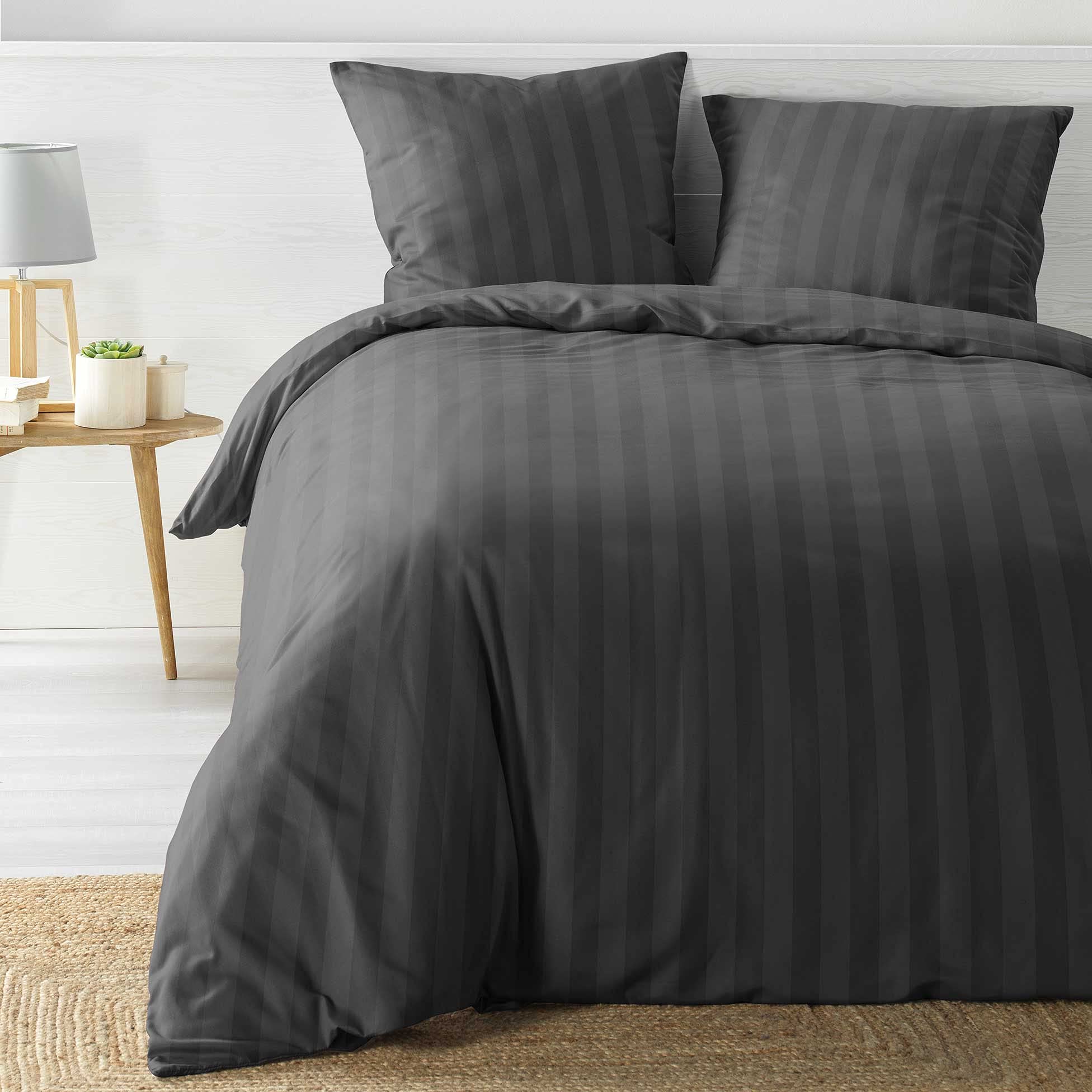 Douceur d'Intérieur 3 Piece Microfibre Duvet Cover Set, Cleo, Anthracite, 240 x 220 cm, 100% Polyester
