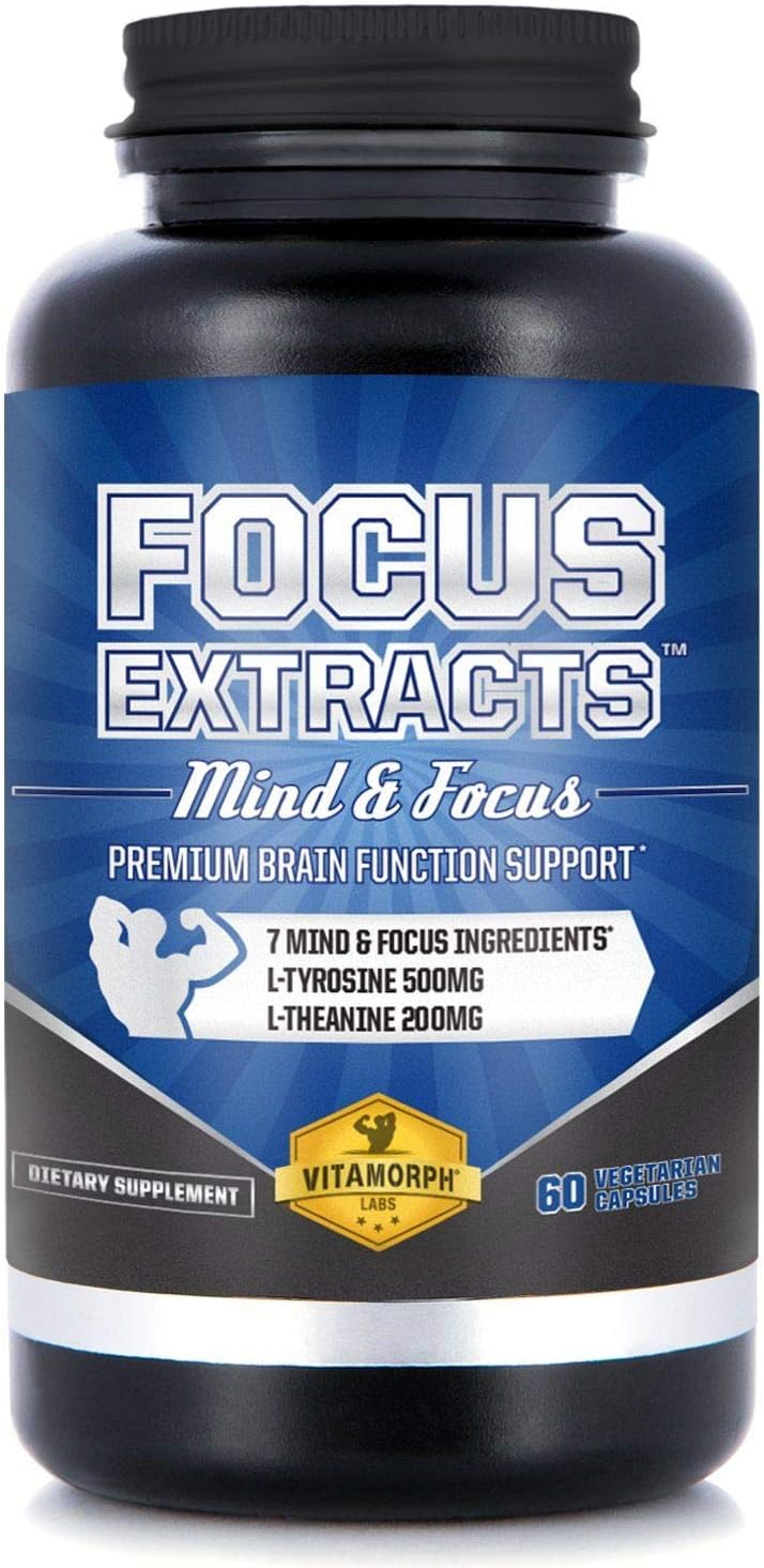Focus Extracts - Mind and Alertness Nootropic Supplement for Improved Cognitive Brain Function with L-Theanine, Bacopa, Acetyl L-Tyrosine, Choline, Dmae by Vitamorph Labs - 60 Vegetarian Capsules