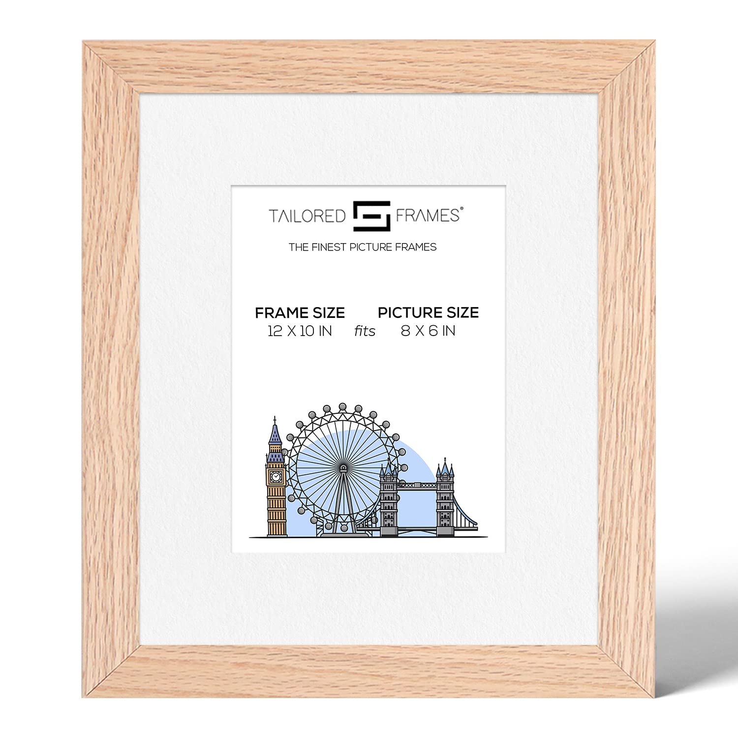 Tailored Frames 99 Solid Natural Oak 12" x 10" Frame for 8" x 6" Picture | Single Picture Frames | Table Top & Wall Hanging Type | Photo Frame with White Mount