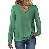 EADINVE Women Casual Long Sleeve V Neck Sweatshirts Cute Loose Fit Lightweight Pullover Tops
