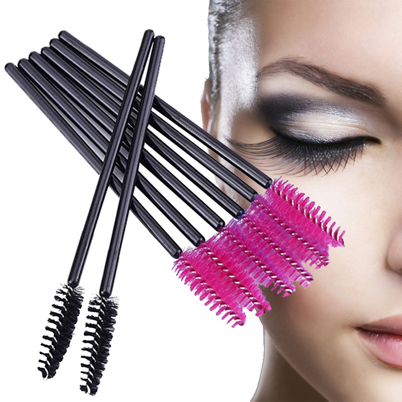 GoWorth 200 PCS Disposable Eyelash Mascara Brushes Makeup Brush Wands Applicator Makeup Kits(Rose Red & Black): Beauty