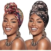 DRESHOW African Turban for Women Knotted Hairwraps Headwraps Ribbed Turban Stretch Jersey Head Scarf Chemo Cancer Cap