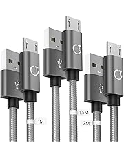 Gritin Cavo Micro USB, [3 Pezzi:1m,1.5m,2m] Nylon Intrecciato Cavo USB Micro USB-Trasferimento Dati e Ricarica per Android, Samsung, Nexus, LG, Sony, HTC, Motorola, Kindle, Nokia e Altri(Grigio)