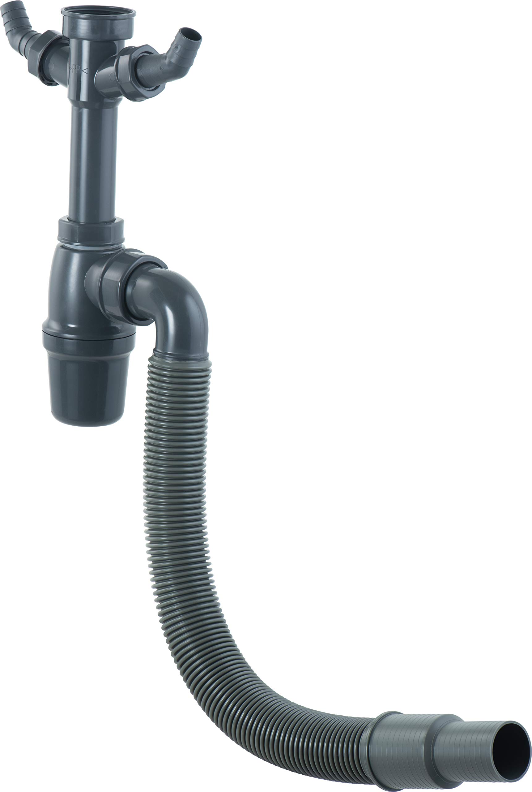 Cornat T353306R Cup Odour Trap for Sinks 2 Inch with Flexible Outlet Pipe and Device Connections Made Plastics Recyclable Packaging, Gray, 1 1/2 Zoll x 40 mm