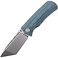Petrified fish PFP01T Beluga,3.58" K110 Black Stonewashed Blade, 157g Micarta Handle Front Flipper Liner lock Folding knife (Blue Micarta, Stonewashed)