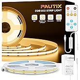 PAUTIX COB LED Strip Light,LED Lights 16.4ft,UL Listed Warm White 2700K Dotless Strip Lights,CRI93+ Super Bright Dimmable 24V Flexible Tape Light with RF Remote,for Cabinets,Kitchen Office Lighting