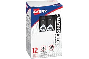 Marks-A-Lot Avery Regular Desk-Style Size Chisel Tip, 12 Black Permanent Markers are perfect for signs and posters (07888)