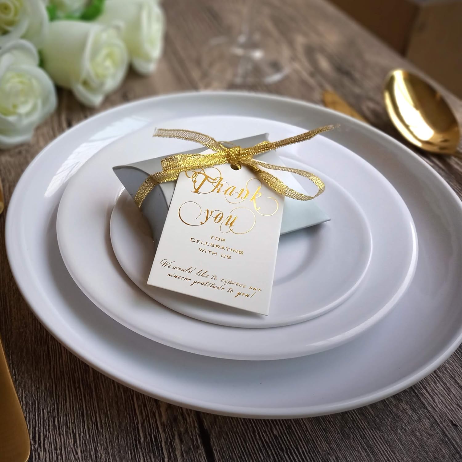 50 Shiny Gold Foil Gift Tags with Gold Ribbon, 350gsm Thick Thank You Tags for Wedding Favors, Gift Bags, Party Favors, Birthday, Bridal Shower, Baby Shower Girl, Graduation, Presents, Wine Bottle : Office Products