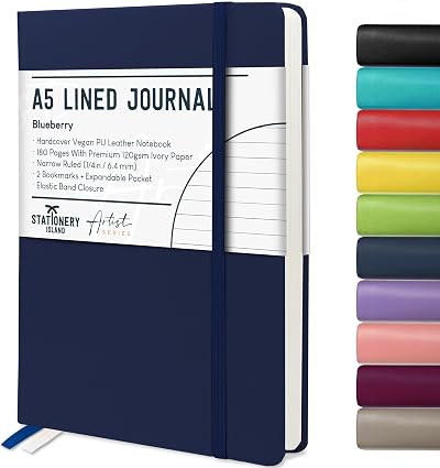 ISLAND A5 Lined Notebook 120gsm 180 Pages Hardback Blueberry