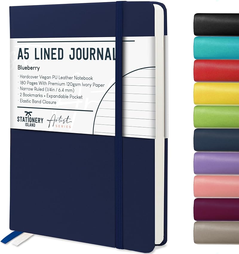 ISLAND A5 Lined Notebook 120gsm 180 Pages Hardback Blueberry