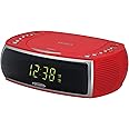 Jensen Red Modern Home CD Tabletop Stereo Clock Digital AM/FM Radio CD Player Dual Alarm Clock CD Top-Loading Player | USB Charging Port DV 5V 800mA | Headphone Jack | 0.9 Display Green LED