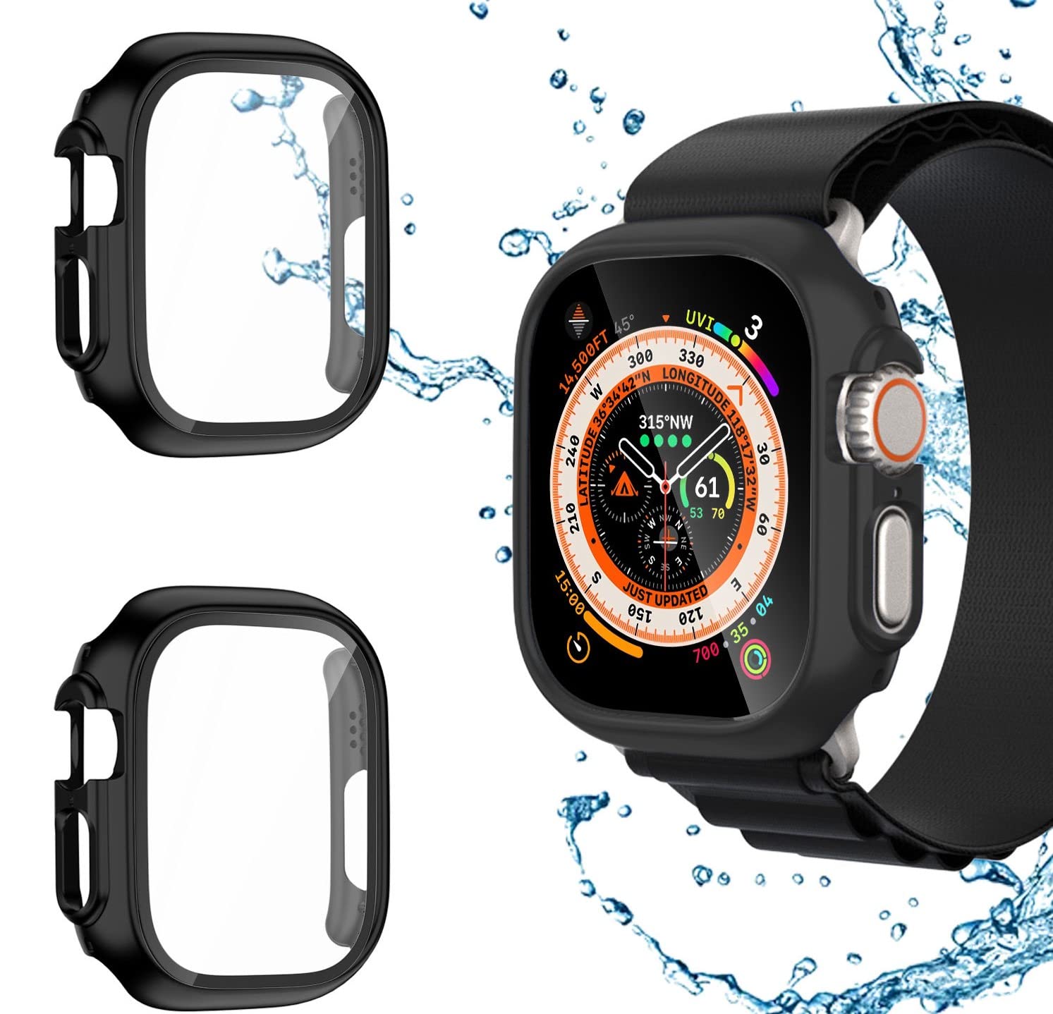 Haojavo Case for Apple Watch Ultra 49 mm Protective Case with Screen Protector, 2 Pieces Protection 360° AllRound Case Hard and HD Tempered Glass ScratchResistant Case Accessory for iWatch Ultra 49