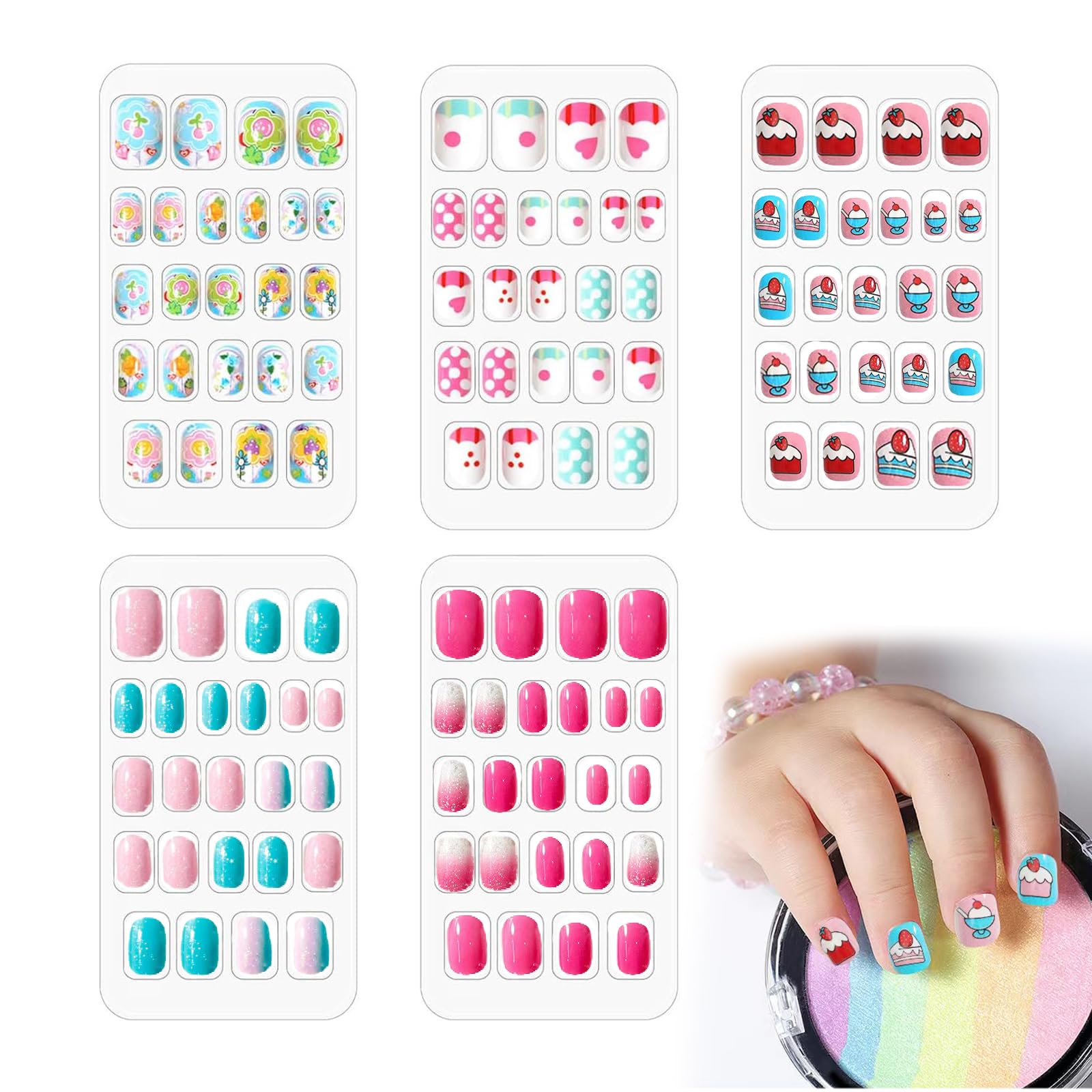 120 Set Kids' Stick-On Nails, Fake Nails for Decoration