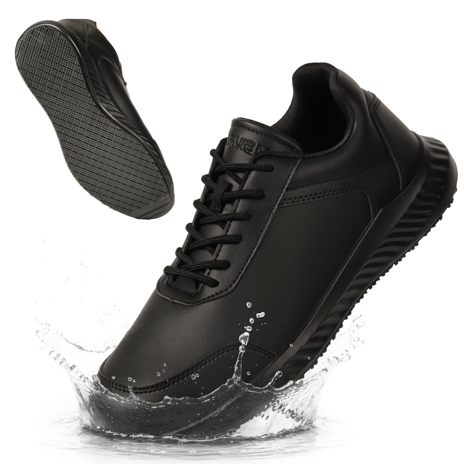 Photo 1 of Furuian Non Slip Work Shoes for Men Waterproof Food Service Kitchen Chef Restaurant Walking Sneakers All Black Slip Resistant Work Shoes for Men