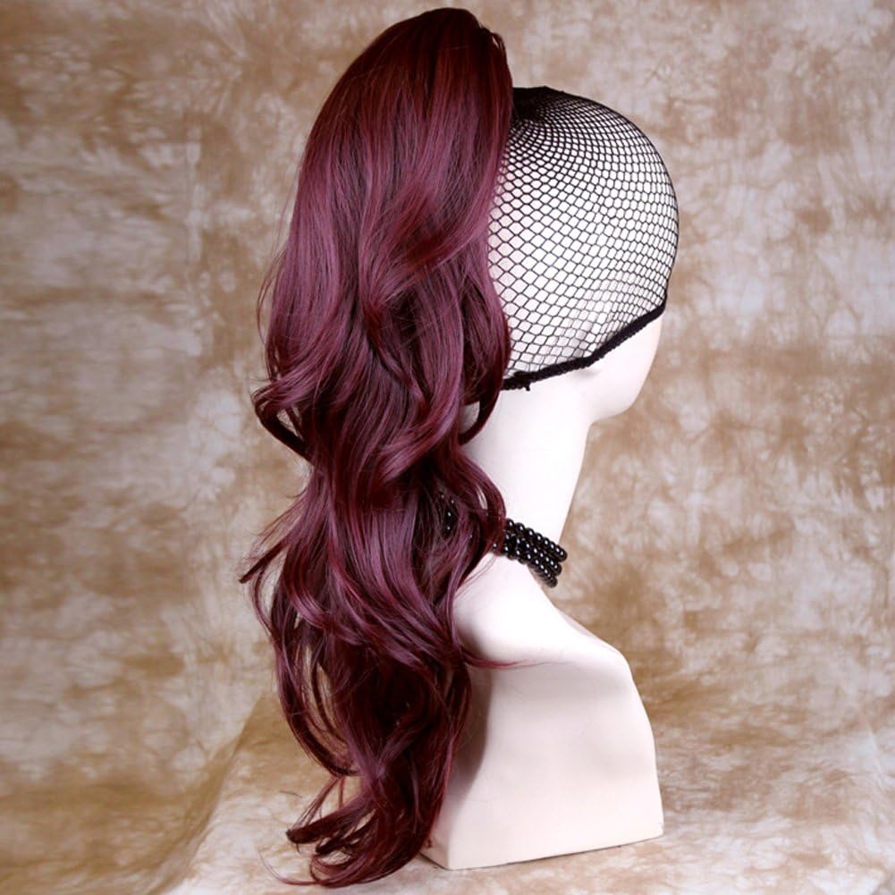 New Burgundy Red/Plum Wavy Long Ponytail Hair Piece