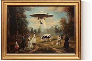 ARPEOTCY Gold Framed Canvas Wall Art, 12x16 Inch Funny Medieval Art UFO Decor, Surrealism Quirky Wall Art for Living Room, Be
