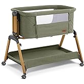 Jimglo 3 in 1 Baby Bassinet, Rocking Bassinets with Comfy Mattress and Wheels, Adjustable Height Bassinet Bedside Sleeper, Easy Folding Portable Crib for Newborn (Green)