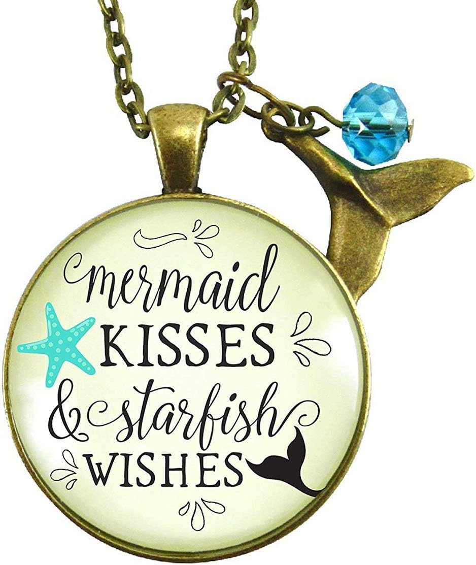 Gutsy Goodness 36" Mermaid Tail Necklace Kisses Starfish Wishes Teal Beach Girl BFF Nautical Sea Gift Jewelry