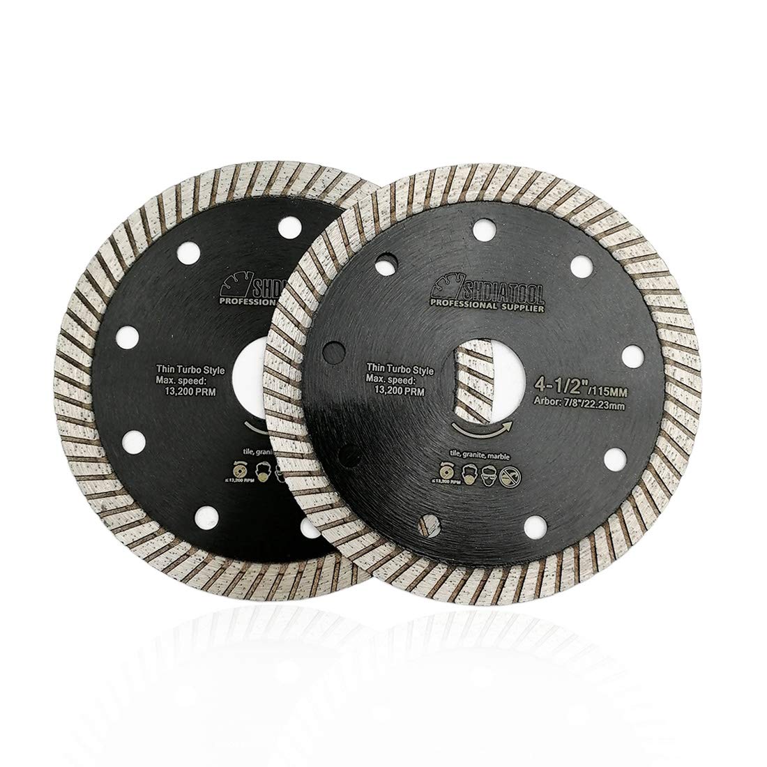 SHDIATOOL Diamond Super Thin Blade for Porcelain Ceramic Tile Granite 2PK 4.5 Inch / 115MM Turbo Cutting Disc