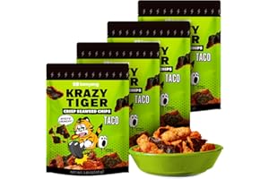 KRAZY TIGER Korean-Mexican Fusion Taco Seaweed Chips - Crispy Tempura Nori Snacks, Laver, Spicy K-Food Crunch, Healthy Spicy Snack Alternative, 4 Pack