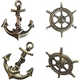 Aimoye Antique Bronze Kitchen Cabinet Knobs Pull - Anchor Rudder Drawer Knobs Furniture Pulls,Antique Brushed Gold Pull, Nautical Sea Theme Home Decor