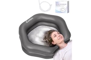 CEHIM Inflatable Shampoo Basin for Bedridden, Elderly & Disabled - Petal-Shape Large Size, 360° Neck Support, Central Drain Hole with Pull Ring | Leak-Proof PVC Portable Hair Washing Bowl (Grey)