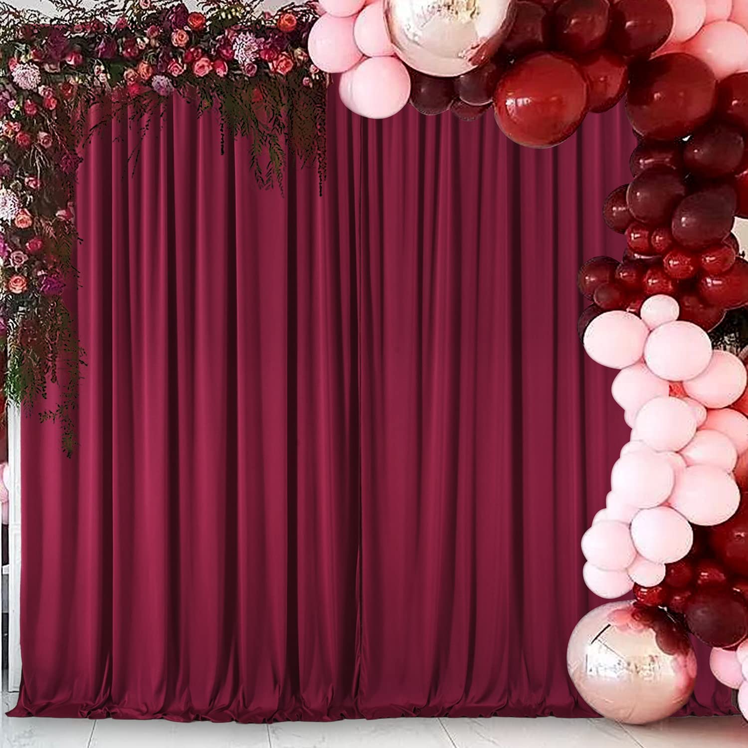 AK TRADING CO. 10 feet x 10 feet Polyester Backdrop Drapes Curtains Panels with Rod Pockets - Wedding Ceremony Party Home Window Decorations - Burgundy (DRAPE-5x10-BURGUNDY)