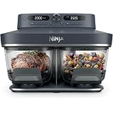 Ninja Crispi DualZone Glass Countertop Air Fryer, Cyberspace, DD101BL1 | 6-in-1, Air fry, bake, dehydrate, max crisp, roast, recrisp, 1785W, 450F max, 2x4Qt glass containers