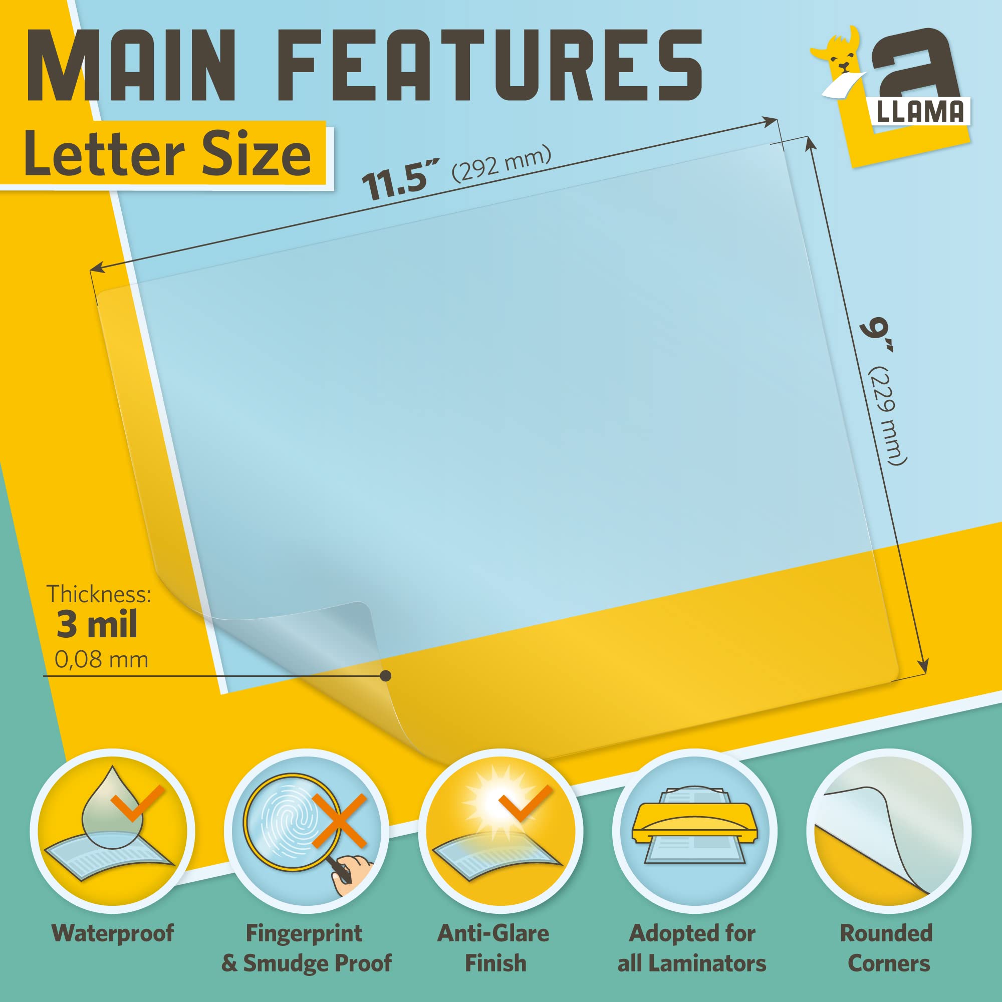 Matte Thermal Laminating Pouches 9 x 11.5 Inches, 3 Mil Thick, 30 Pack, Letter Size Laminating Sheets 8.5 x 11