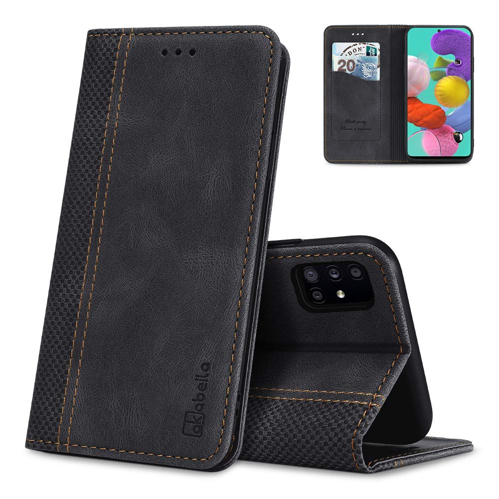 AKABEILA Case for Samsung Galaxy A51 4G Case Premium PU Leather Flip Wallet Case with Magnetic Closure Kickstand Card Slot Folio Phone Cover Black