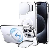 Silverback for iPhone 15 Pro Max Case with Stand, MagSafe-Compatible Case with Built-in Camera Cover,Magnetic Phone Case Shockproof DustProof Cover for iPhone 15 Pro Max - Clear