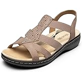 DREAM PAIRS Women's Comfortable Arch Support Dressy Flat Sandals Elastic Open Toe Walking Shoes for Summer