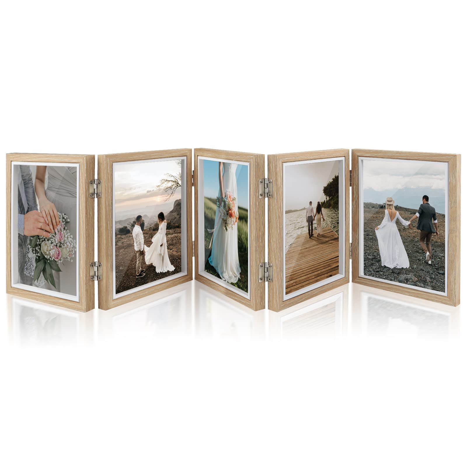 5 Hinged Picture Frame, 5" x 7" Folding Photo Frame with High Definition Acrylic, Wood Made Family Picture Collage Desk Decor, Foldable Vertical Picture Frame, Organ Vertical Photo Frame — image 1