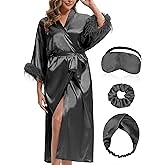 EPLAZA Bride Robe for Wedding Day Bridal Robes with Feather Long Satin Kimono Robes for Bachelor Party Getting Ready Outfits