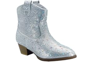 ABSOLEX Girl's Rhinestone Block Chunky Heel Ankle Bootie