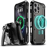 VENA vArmor for iPhone 16 Pro Max Rugged Case with Belt Clip Holster [Military Grade Drop Protection] [Works with MagSafe] Heavy Duty Tough Protective Cover with Kickstand - Black/Graphite Gray
