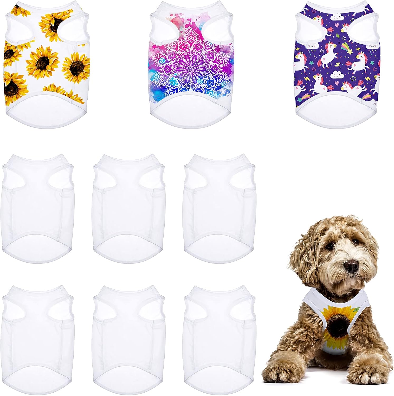 8 Pieces Sublimation Blank Dog Shirt, Heat Transfer Dog Apparel Pajamas