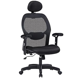 LIANFENG Ergonomic Office Chair, High Back Executive Swivel Computer Desk Chair with Adjustable Armrests and Headrest, Back Lumbar Support, Black