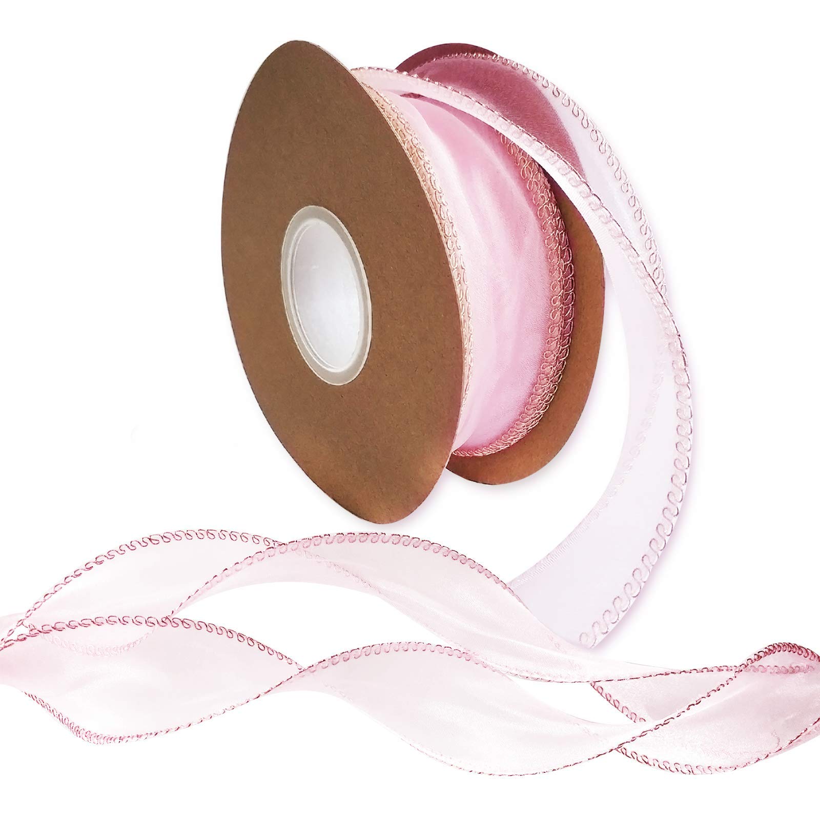 40mm Gift Wrap Ribbon, 10 Yard Phnom Penh Fishtail Yarn Ribbon Gold Organza Ribbon Glitter Trimming Decorative Wrapping Ribbons for for Gift Wrappping, Bouquet Wrapping, DIY, Crafts (Pink-9M)