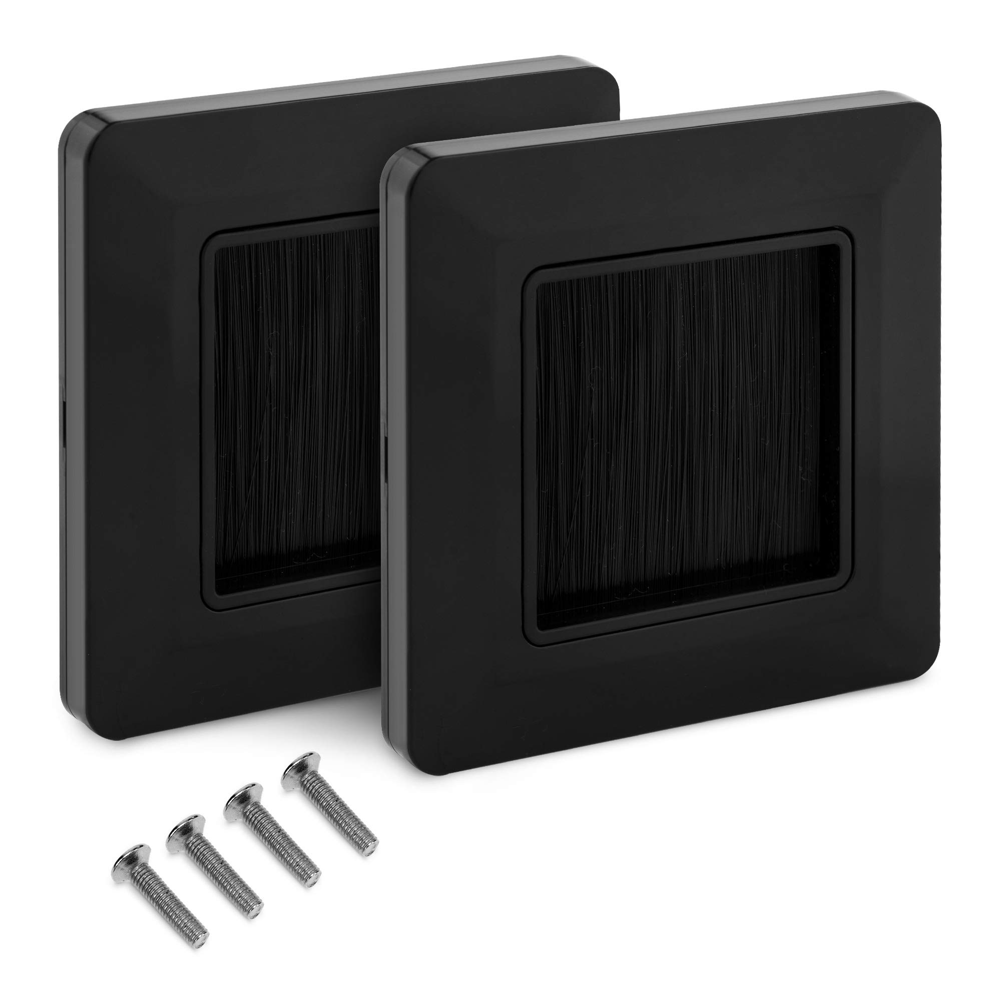 kwmobile Flush Brush Wall Plate - 2X European Single Gang Flush Wall Mounted Brush Faceplate to Cover Outlets, Sockets and Tidy Up Wires - Black