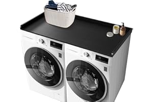LYASIL Washer Dryer Countertop Shelf – 54'' x 27.5'' Wood Laundry Topper with Edge Guard, Organizer for Laundry Room Storage and Counter Space (Black, 54''*27.5'')