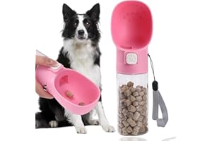 Colorday Handheld Dog Treat Dispenser Built-in Clicker & Treat Pouch, Slow Feeder for Walking Hiking Traveling Puppy Training (10 OZ, Pink)