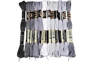 CABODYALS 12 Skeins 6 Strands Grey Gradient Friendship Bracelet String Variegated Embroidery Needlepoint Cross Stitch Floss Y