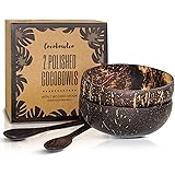 COCOBOWLCO Coconut Bowl & Wooden Spoons Bowl Set - Coconut Bowls, Eco Friendly Kitchen Decor, Acai Bowls, Smoothie Bowls - Bi