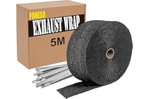 Exhaust Heat Wrap, Foneso 2"x 16' Black Exhaust Header Wrap Tape Insulation Wraps, Fiberglass Heat Shield Tape with 10pcs Sel