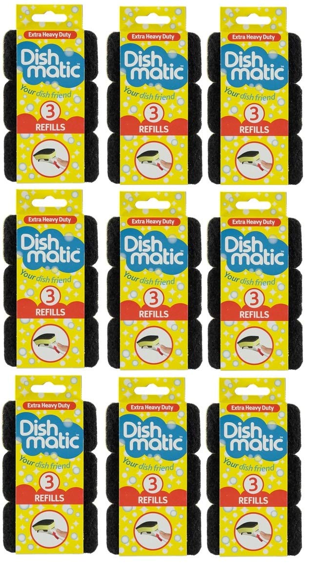 27 X Extra Heavy Duty Black Dishmatic Sponge Scourer Replacement Refill Head Full Box