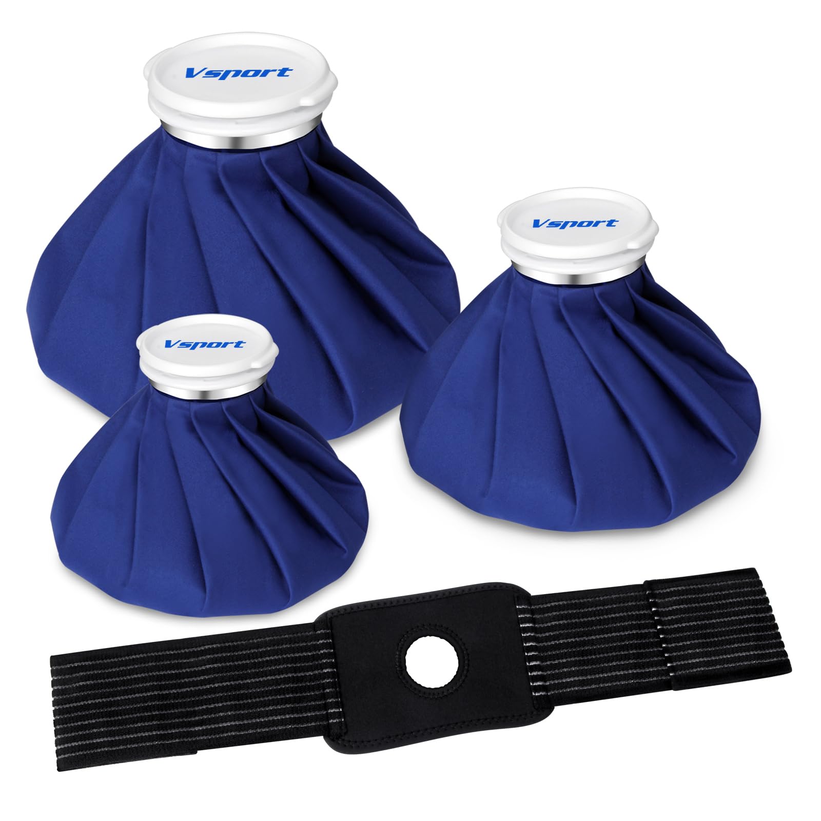 Vsport Ice Bag for Injuries，Reusable Ice Cold Pack, Hot Water Bag, Hot & Cold Therapy and Pain Relief with Elastic Breathable Support Wrap, 4-Pack, 3 Sizes (6"/9"/11"), Hot Therapy is 50-60℃