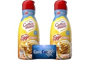 CoffeeMate Liquid Coffee Creamer - Two (2) 32Fl oz Bottles of Smooth and Creamy, Coffee Creamer plus One Authentic CureCor Collective Sticker! (Waffles with Maple Syrup)