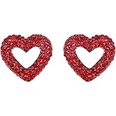 Alilang Womens Gunmetal Tone Red Rhinestones Romantic Valentines Day Heart Stud Earrings